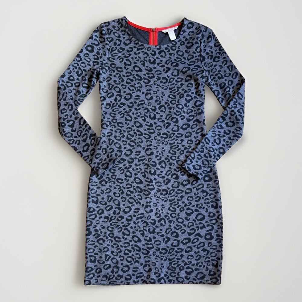 Banana Republic Gray Leopard Print Long Sleeve Sheath Dress Size 0